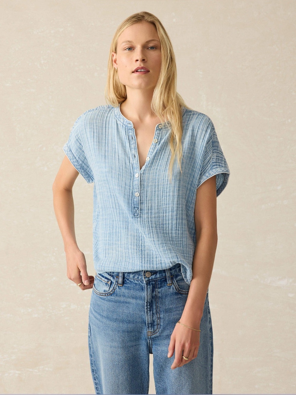 Faherty XS Dune Cotton Gauze Desmond Top